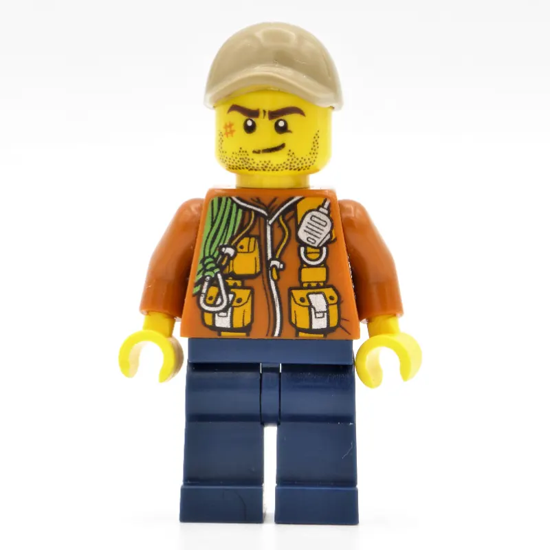 Explorer, Jacket with Pouches, Radio, and Rope, Dark Tan Cap, Stubble and Scar