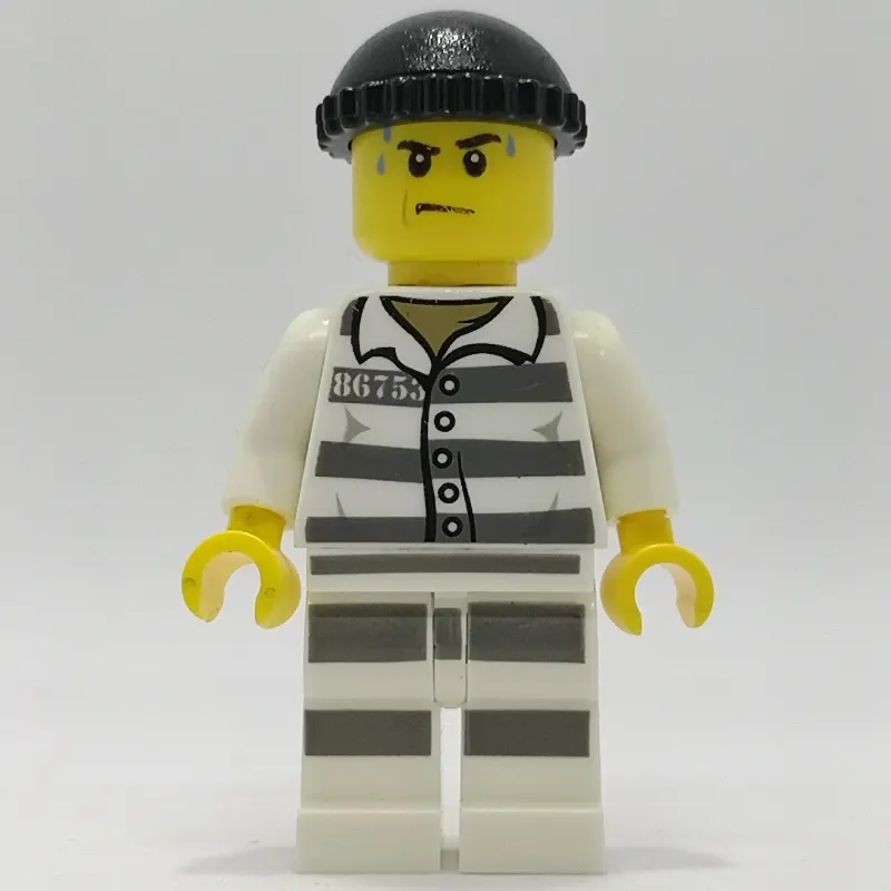 Criminal, Prison Shirt with #86753, Prison Striped Legs, Black Hat