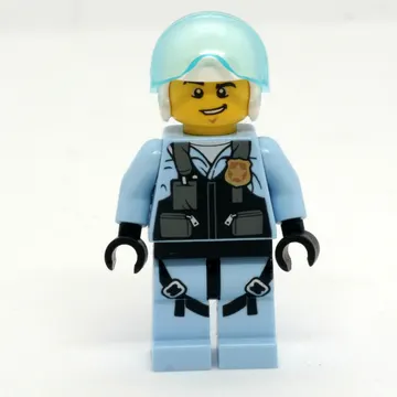 Policeman, Pilot, Black Vest with Badge and Pouches, White Helmet with Visor