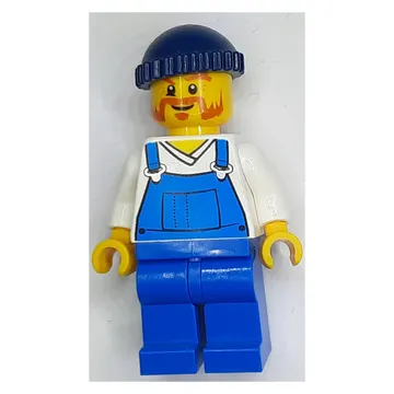 Man, Blue Overalls over Shirt, Blue Legs, Dark Blue Hat, Beard