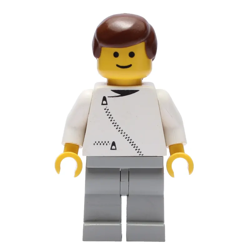 Man, White Jacket with Zipper, Light Gray Legs, Brown Hair