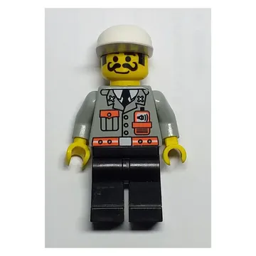 Fireman, Light Gray Jacket with Radio and Pocket, White Cap, Moustache