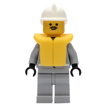 Fireman, Shirt with Gauge and Pocket, Light Gray Legs, White Helmet, Yellow Life Vest