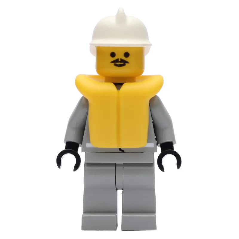 Fireman, Shirt with Gauge and Pocket, Light Gray Legs, White Helmet, Yellow Life Vest