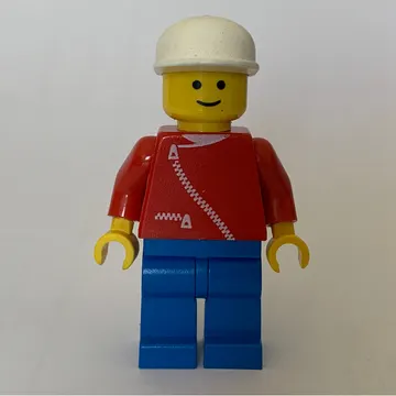 Man, Red Jacket with Zipper, Blue Legs, White Cap