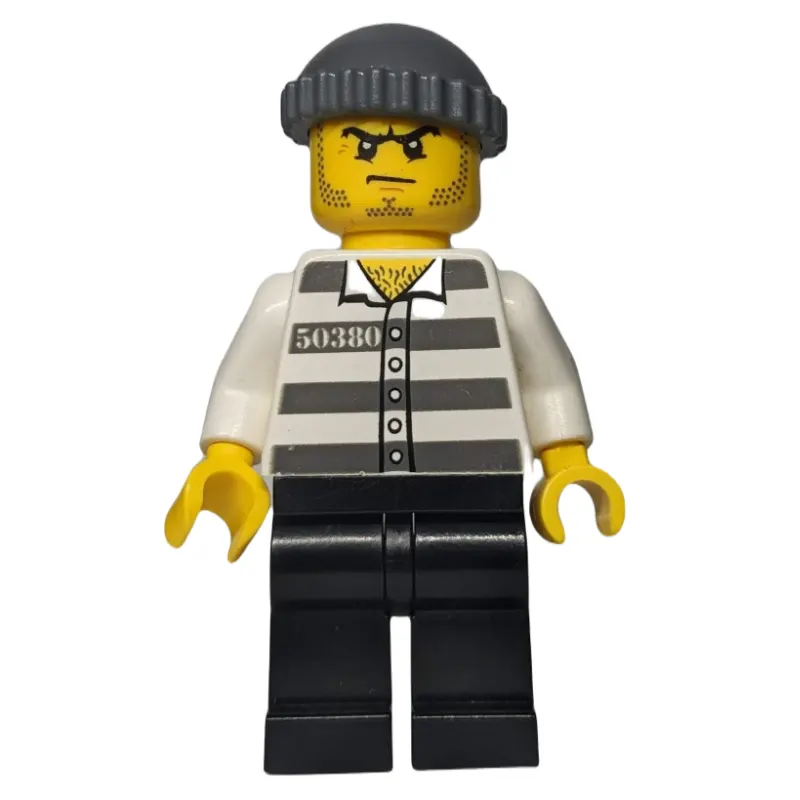 Criminal, Prison Shirt with #50380, Black Legs, Dark Bluish Gray Hat