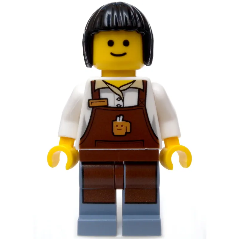 Barista, White Torso, Reddish Brown Apron, Sand Blue Legs, Dark Gray Side Shadows