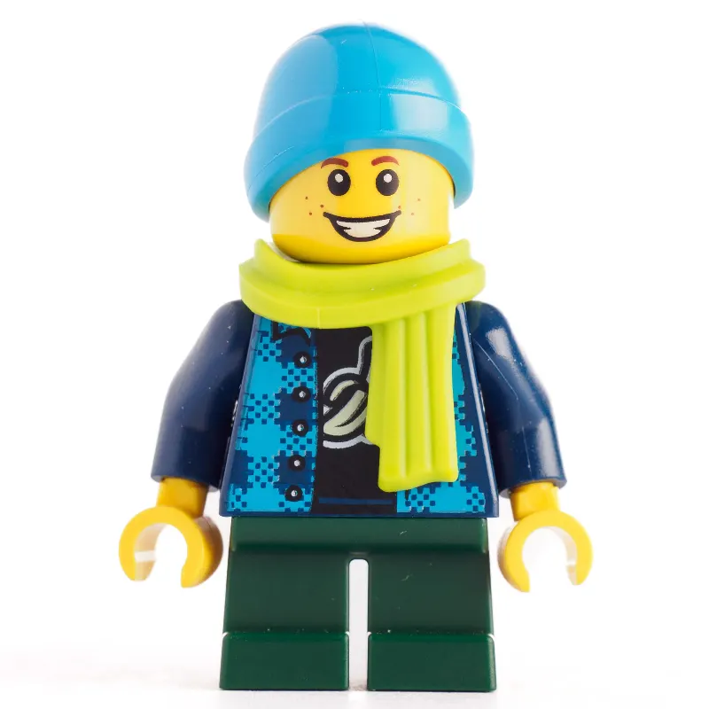 Kid, Dark Blue Torso, Dark Green Legs, Blue Cap, Lime Scarf