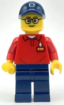 LEGOLAND Employee, Red Torso, Dark Blue Legs, Dark Blue Cap, Glasses