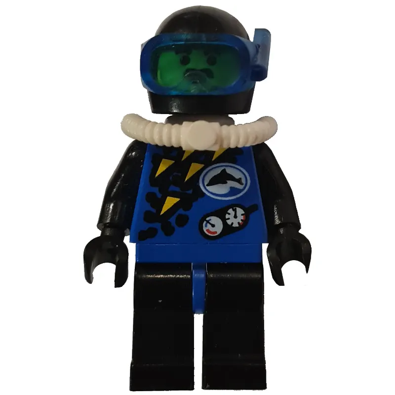Diver, Man, Blue Wetsuit, Black Helmet with Mask, Airtank, Moustache
