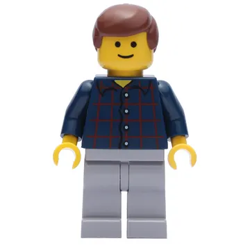 Man, Dark Blue Plaid Shirt, Light Bluish Gray Legs, Reddish Brown Hair
