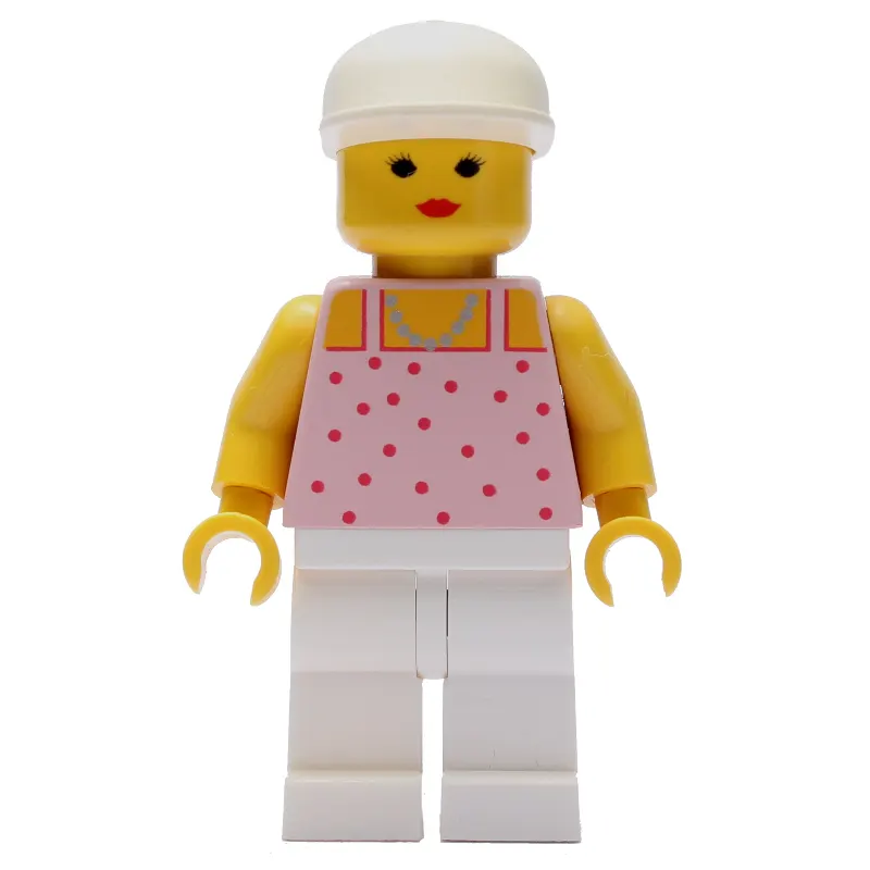 Woman, Pink Top with Spots, White Legs, White Cap