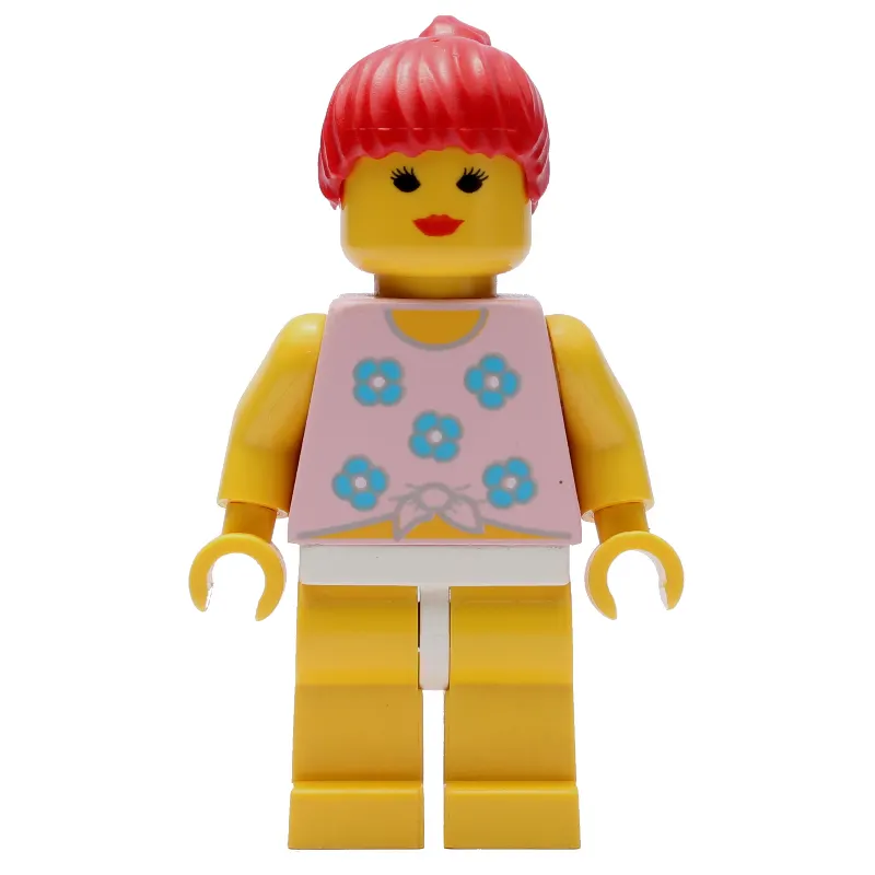 Woman, Tied Pink Tank Top with Flowers, Yellow Legs, Red Hair