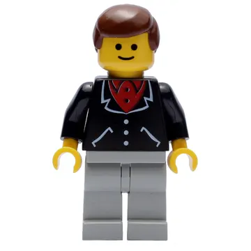 Man, Black Jacket over Red Shirt, Light Gray Legs, Brown Hair (3626a Head)