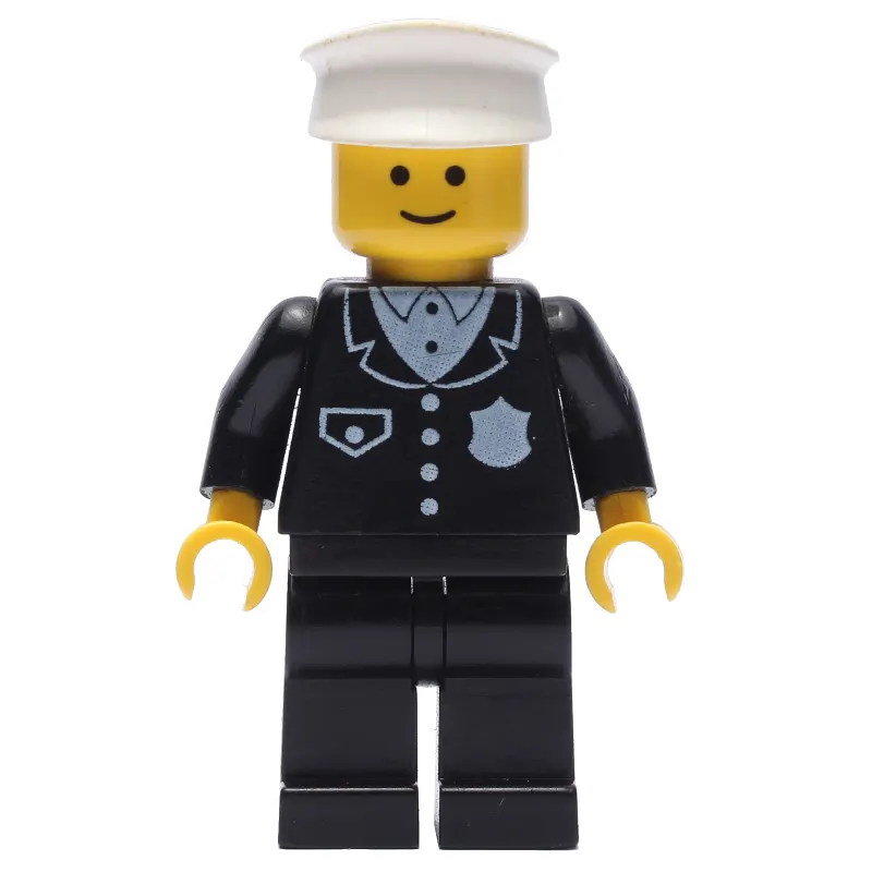 Policeman, Black Suit with Pocket and Badge, White Hat (3626b Head)