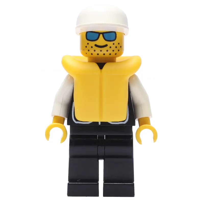 Policeman, Black Vest with Badge and Pockets, White Cap, Blue Sunglasses