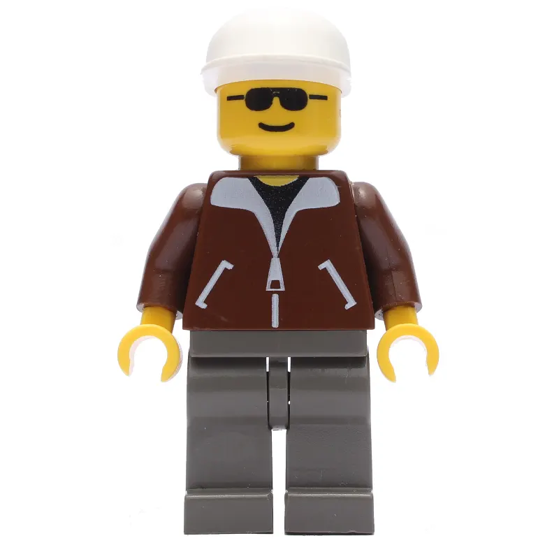 Man, Brown Jacket, Dark Gray Legs, White Cap