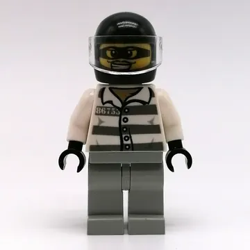 Criminal, Prison Shirt with #86753, Light Bluish Gray Legs, Black Helmet with Visor, Eyemask