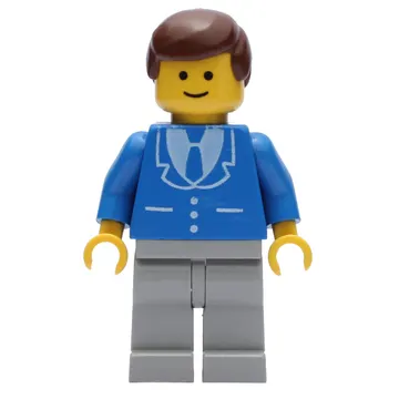 Man, Blue Jacket with Tie and Three Buttons, Light Gray Legs, Brown Hair