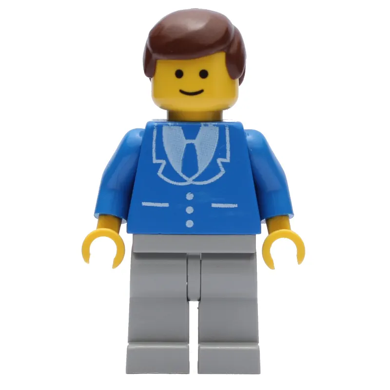 Man, Blue Jacket with Tie and Three Buttons, Light Gray Legs, Brown Hair