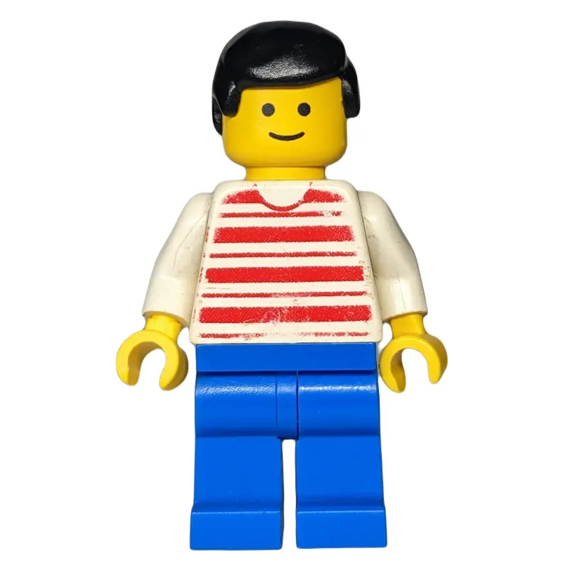 Man, Red and White Striped Shirt, Blue Legs, Black Hair