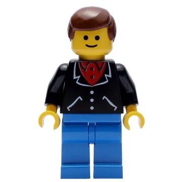 Man, Black Jacket over Red Shirt, Blue Legs, Brown Hair