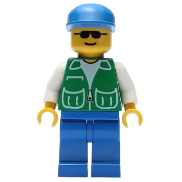 Man, Green Jacket, Blue Legs, Blue Cap, Sunglasses