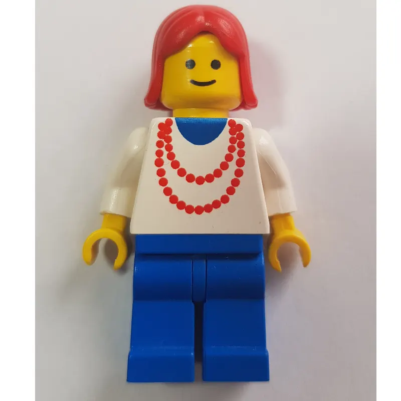 Woman, White Top with Red Necklace, Blue Legs, Red Hair