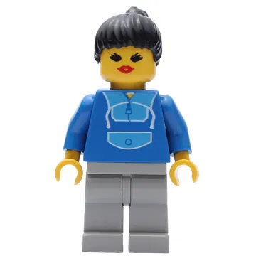 Woman, Blue and Light Gray Jogging Suit, Black Hair