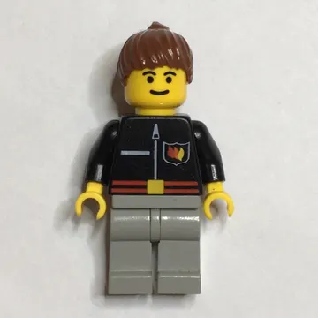 Firewoman, Black Fire Jacket with Red Belt and Badge, Brown Hair