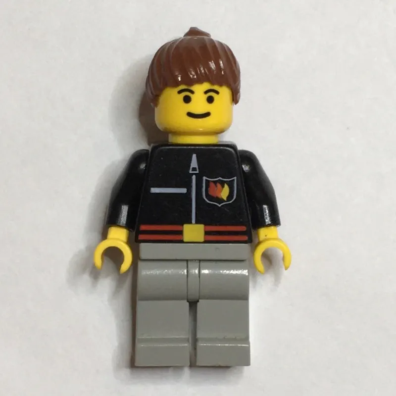 Firewoman, Black Fire Jacket with Red Belt and Badge, Brown Hair