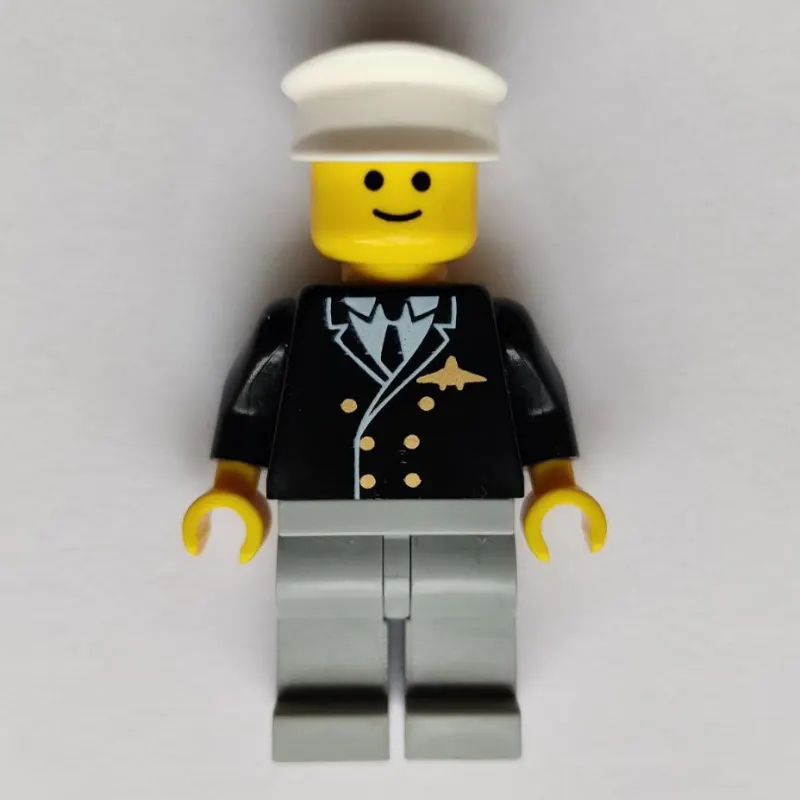 Pilot, Black Jacket with Tie and Airplane Badge, Light Bluish Gray Legs, White Hat
