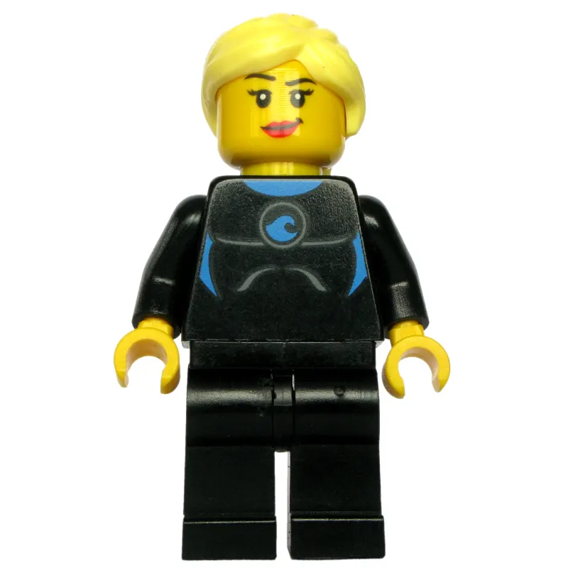 Black Torso Wet Suit, Black Legs, Bright Light Yellow Hair