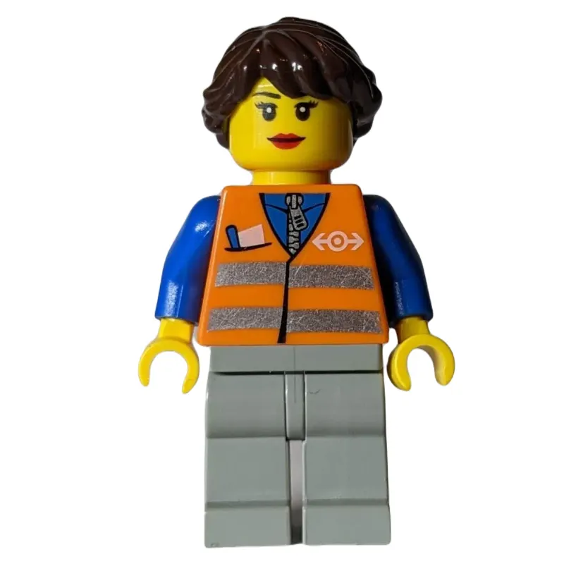 Train Worker - Orange Torso, Light Bluish Grey Legs, Dark Brown Hair
