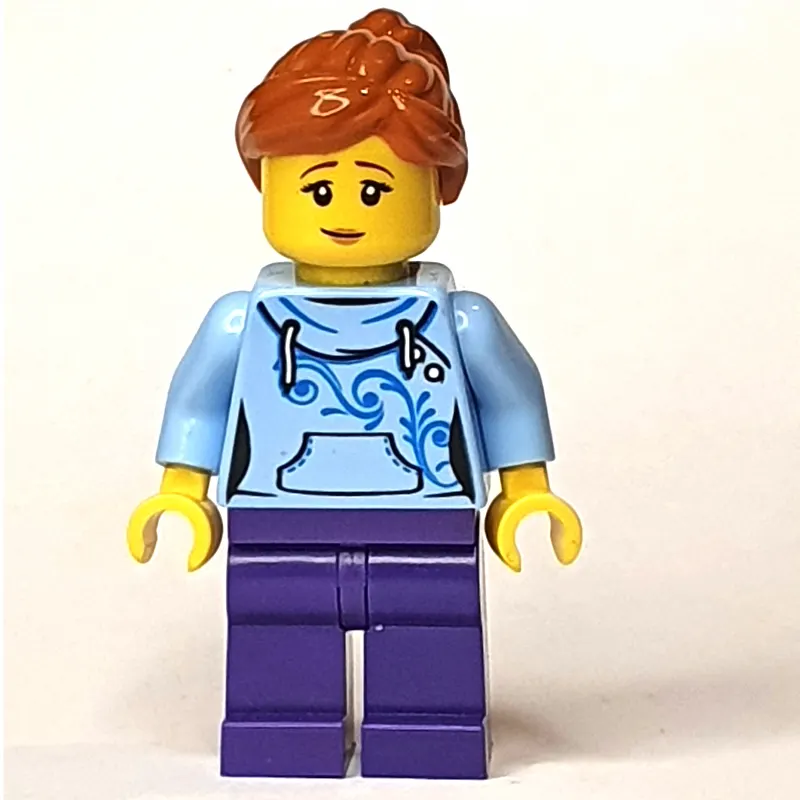 Bright Light Blue Torso, Dark Purple Legs, Dark Orange Hair