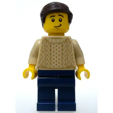 Tan Torso Sweater, Dark Blue Legs, Dark Brown Hair