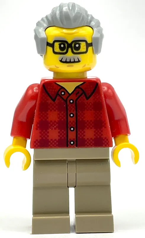 Red Torso, Dark Tan Legs, Light Bluish Grey Hair