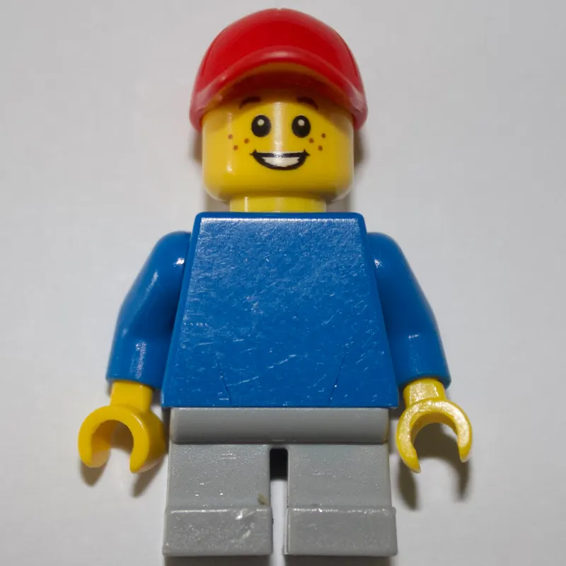 Kid - Blue Torso, Light Bluish Grey Legs, Red Cap