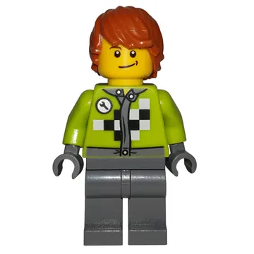 Lime Torso, Dark Bluish Grey Legs, Dark Orange Hair