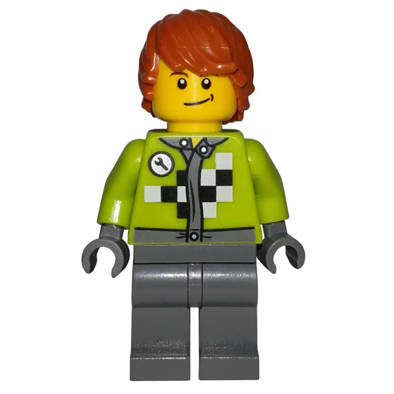 Lime Torso, Dark Bluish Grey Legs, Dark Orange Hair