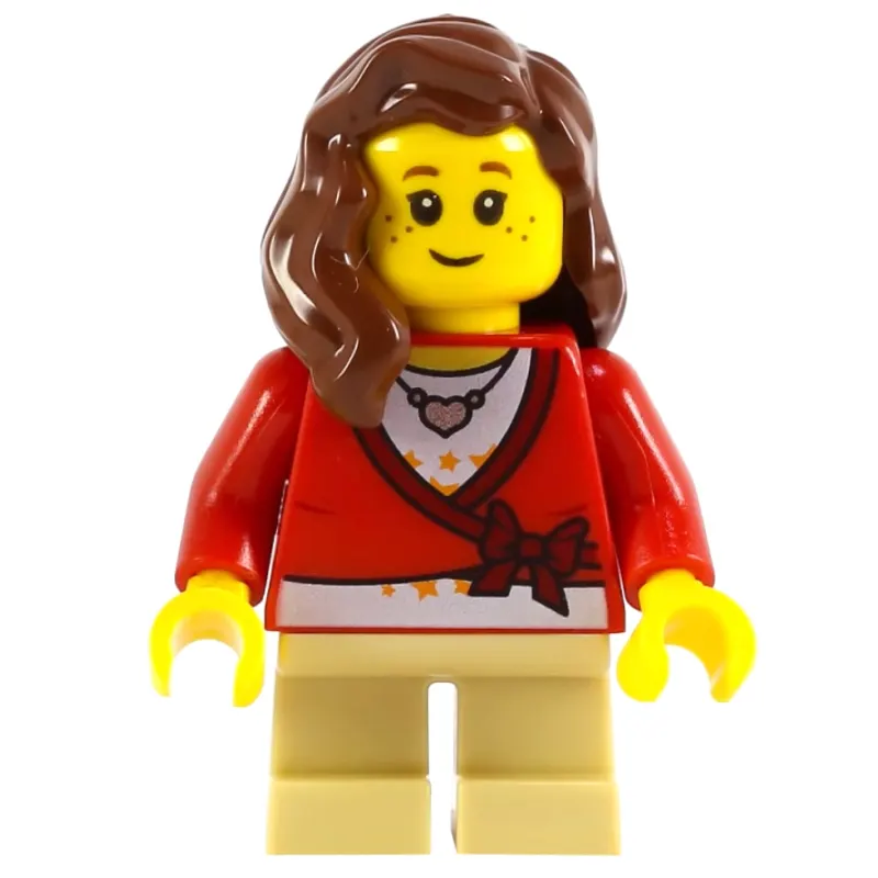 Girl, Cardigan Tied with Bow and Necklace, Tan Legs, Reddish Brown Hair