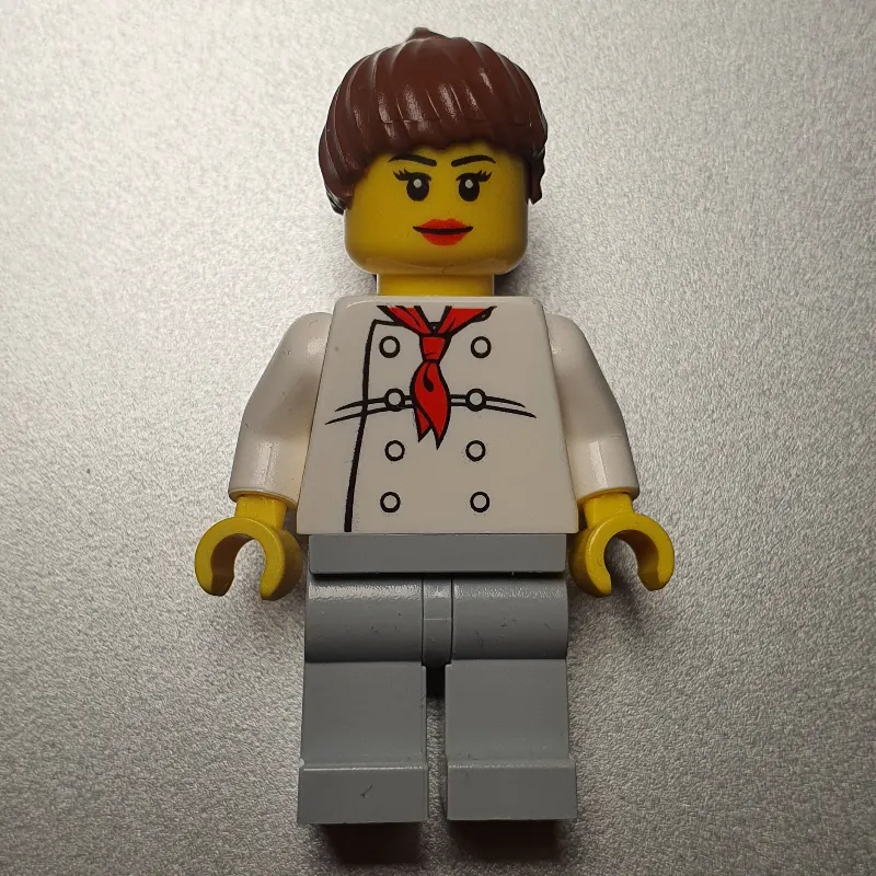 Chef, Woman, Red Neckerchief, Light Bluish Gray Legs, Reddish Brown Ponytail Hair, 3626bpr0892 Head