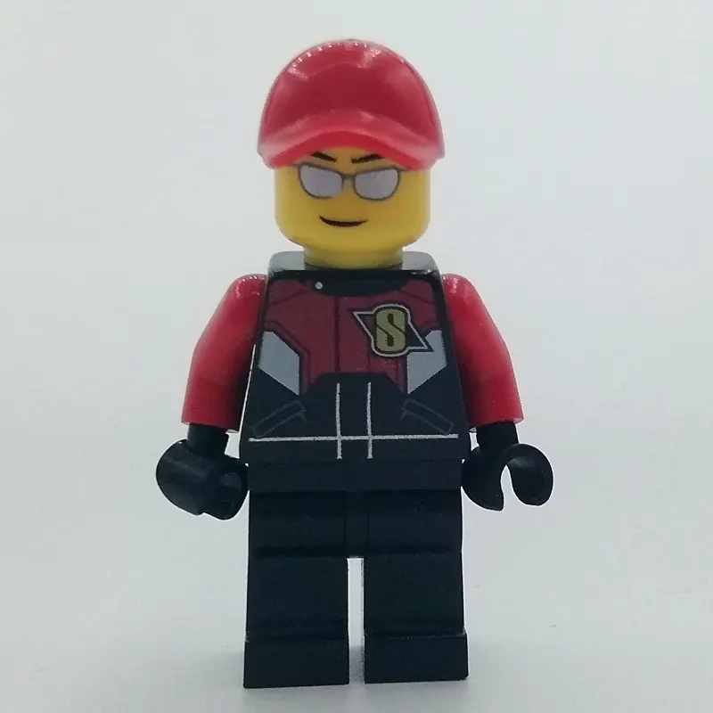 Racer, Black and Red Jumpsuit, Red Cap, Silver Sunglasses