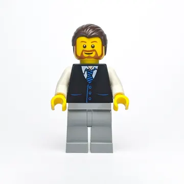 Man, Black Vest with Tie, Dark Brown Hair, Beard