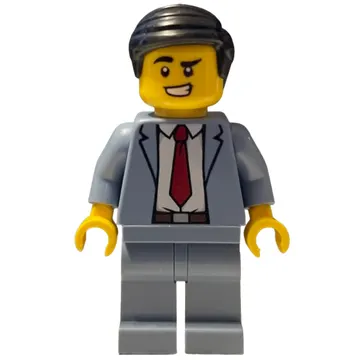Man, Sand Blue Suit with Red Tie, Black Hair