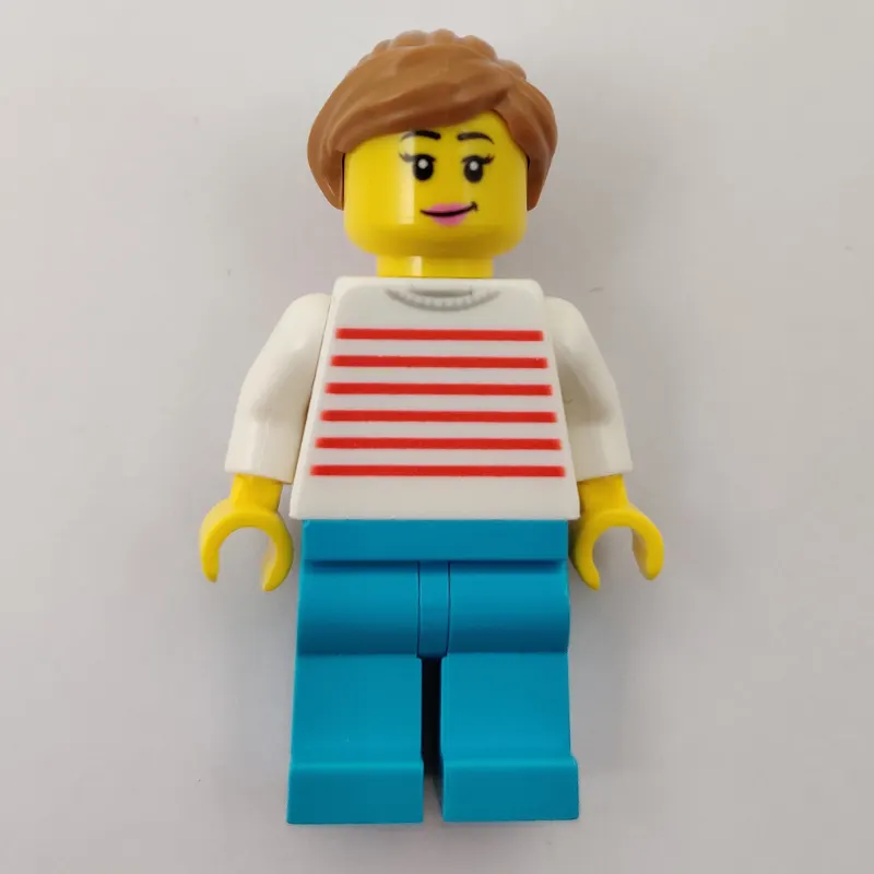 Woman, Red and White Striped Sweater, Medium Azure Legs, Medium Nougat Hair