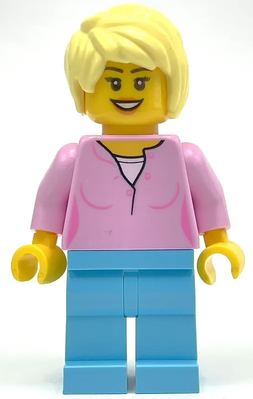 Woman, Bright Pink Top, Medium Azure Legs, Bright Light Yellow Hair