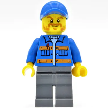 Worker, Blue Jacket with Orange Stripes, Sand Blue Legs, Blue Cap, Beard