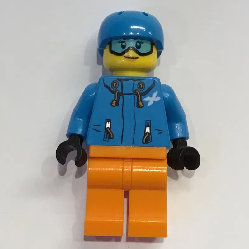 Woman, Dark Azure Ski Jacket, Orange Legs, Dark Azure Helmet, Snow Goggles