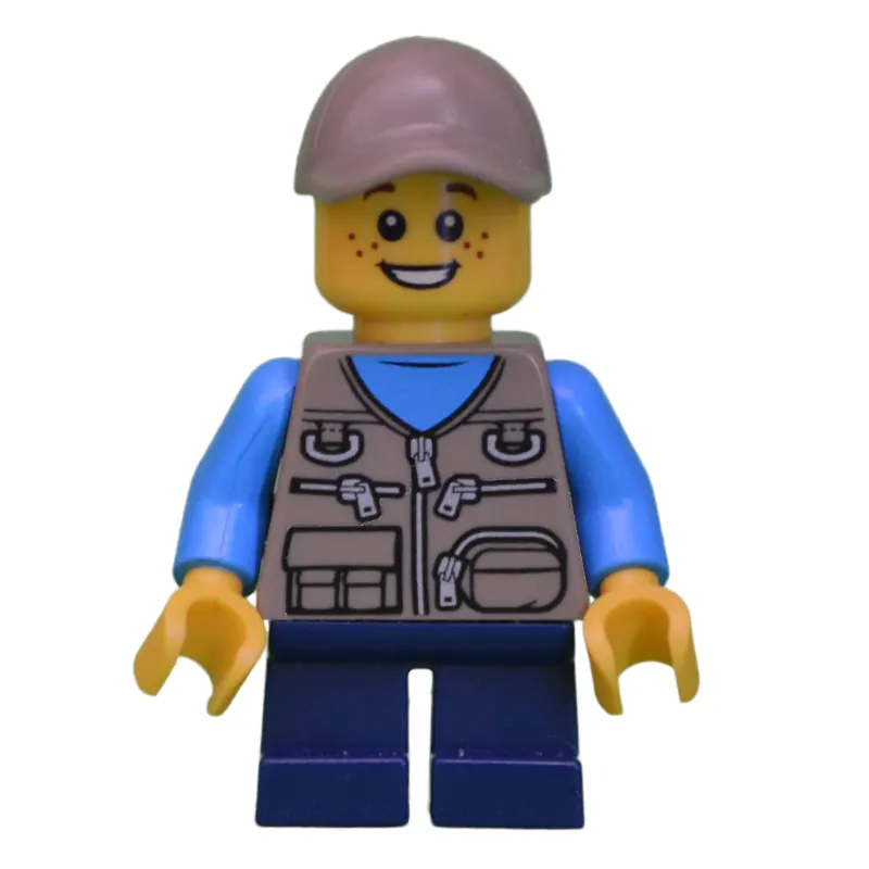 Boy, Dark Tan Vest with Zippers and Pouches, Short Dark Blue Legs, Dark Tan Cap